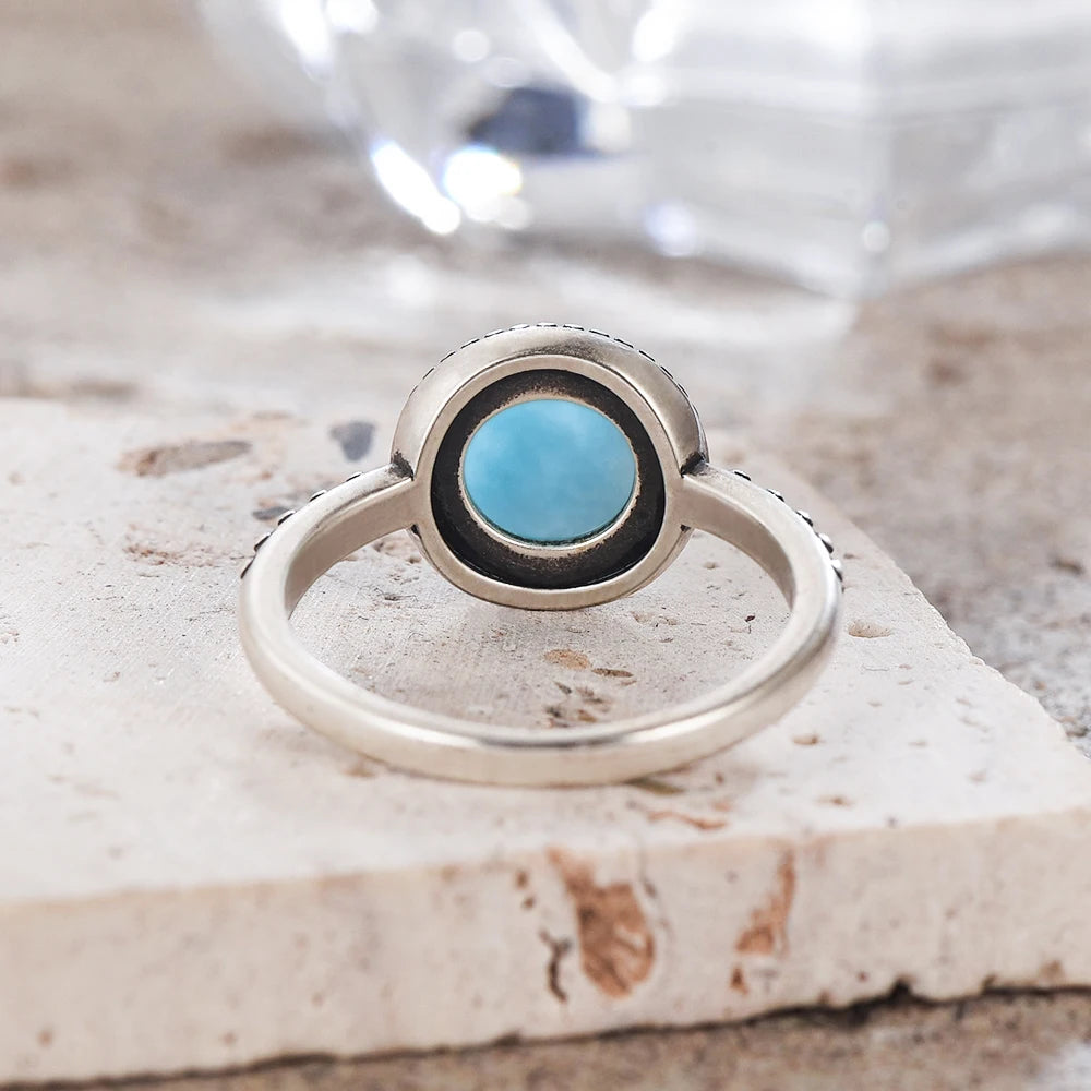 The Signature Solid 925 Silver Larimar Stone Ring