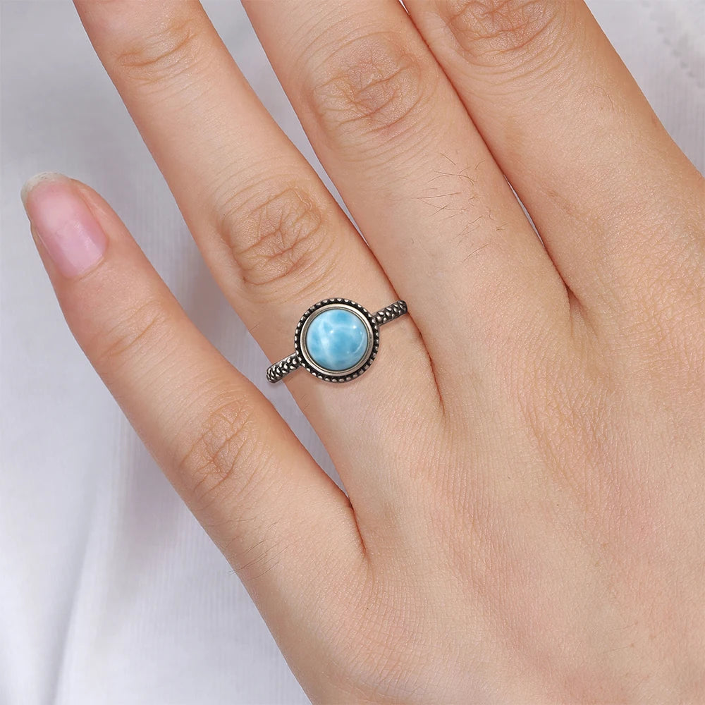 The Signature Solid 925 Silver Larimar Stone Ring