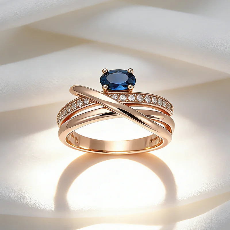 The Signature 585 Rose Gold Blue Zircon Cross Ring