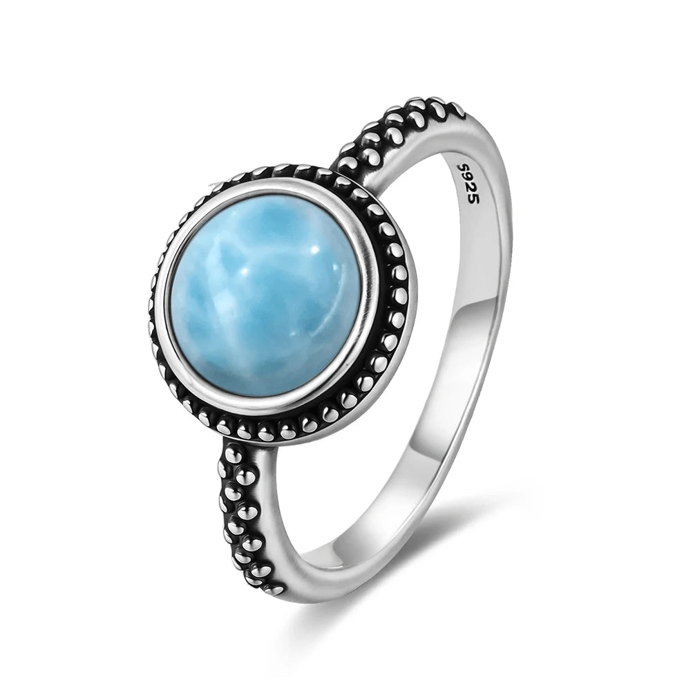 The Signature Solid 925 Silver Larimar Stone Ring