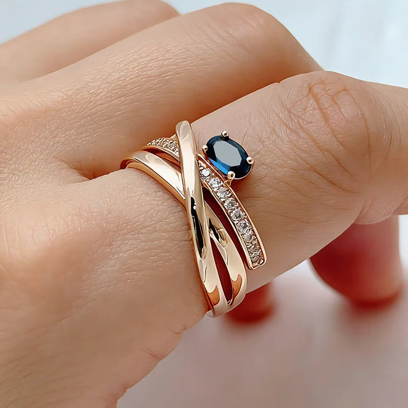 The Signature 585 Rose Gold Blue Zircon Cross Ring