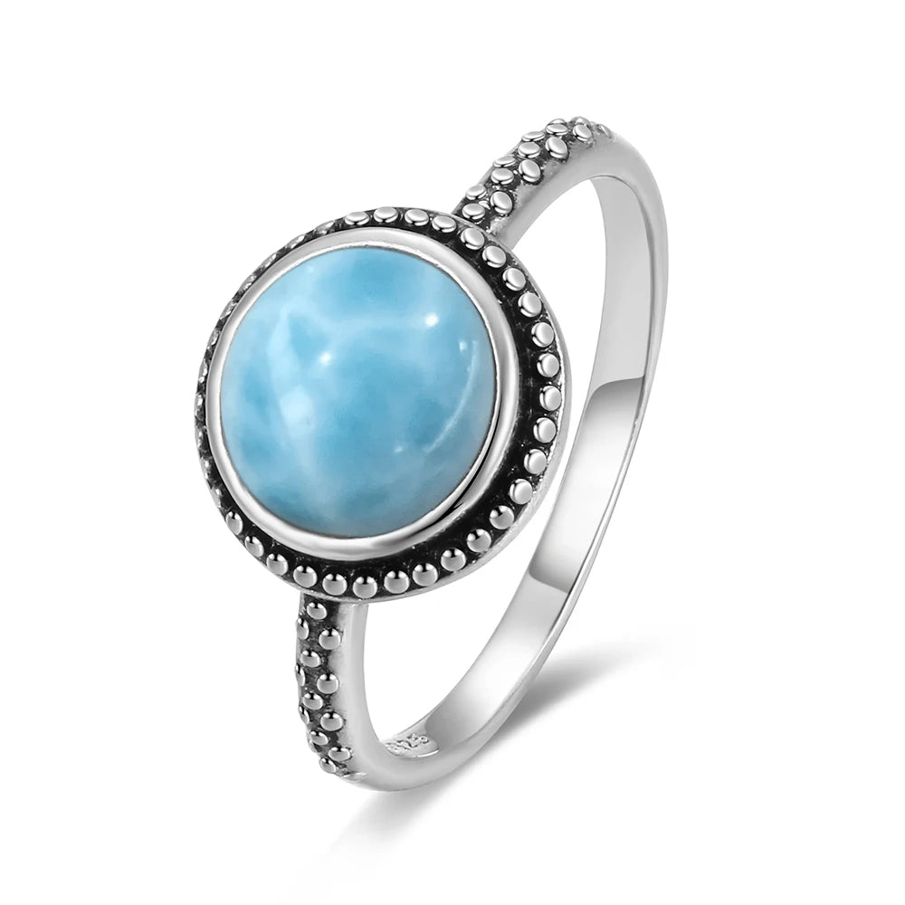 The Signature Solid 925 Silver Larimar Stone Ring