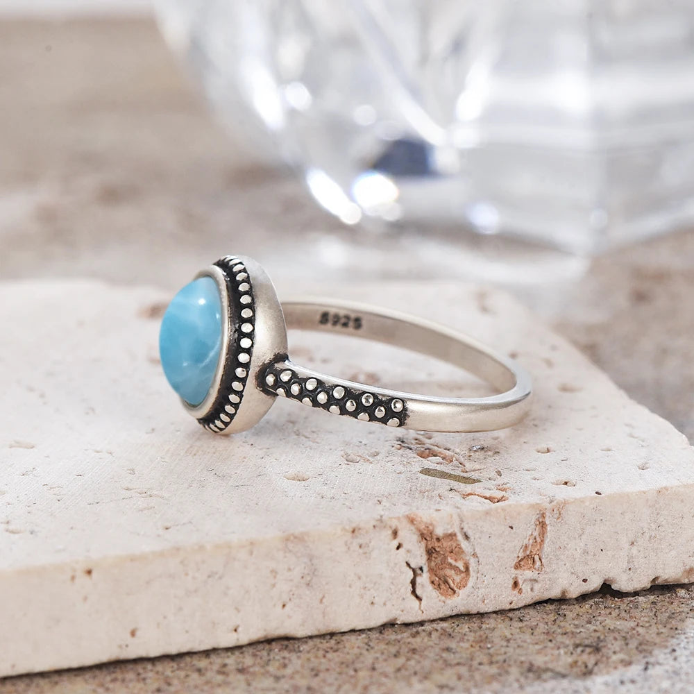 The Signature Solid 925 Silver Larimar Stone Ring