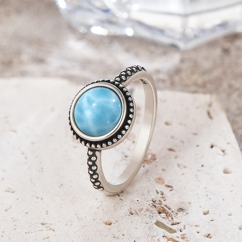 The Signature Solid 925 Silver Larimar Stone Ring