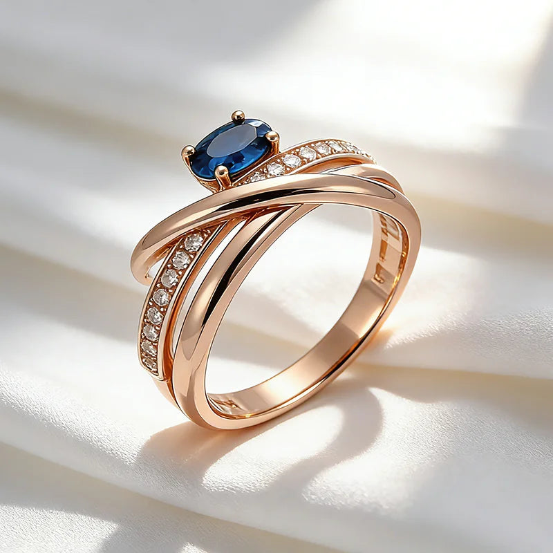 The Signature 585 Rose Gold Blue Zircon Cross Ring