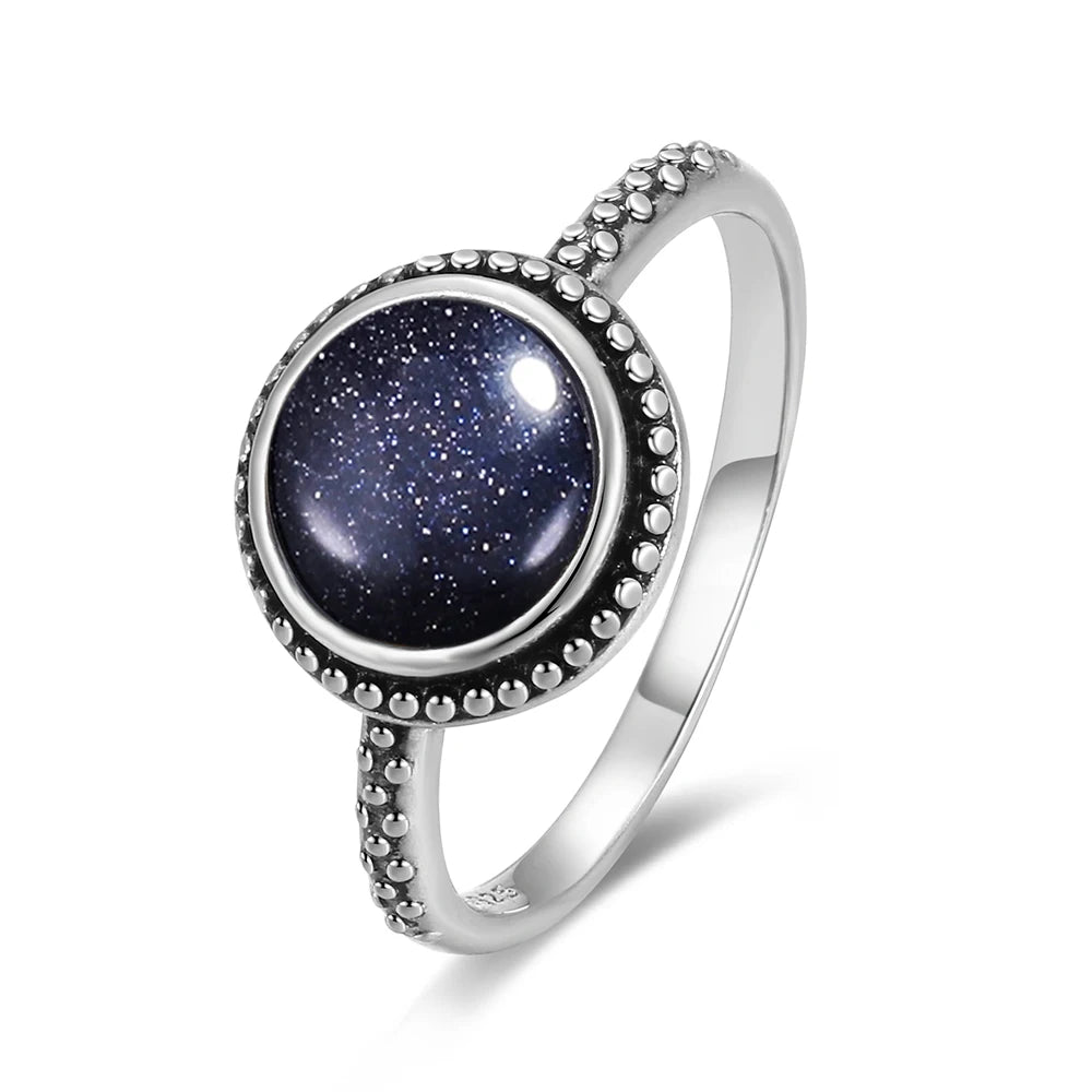 The Signature Solid 925 Silver Larimar Stone Ring