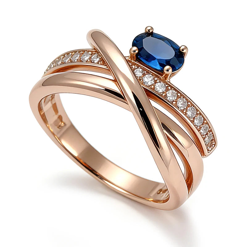 The Signature 585 Rose Gold Blue Zircon Cross Ring